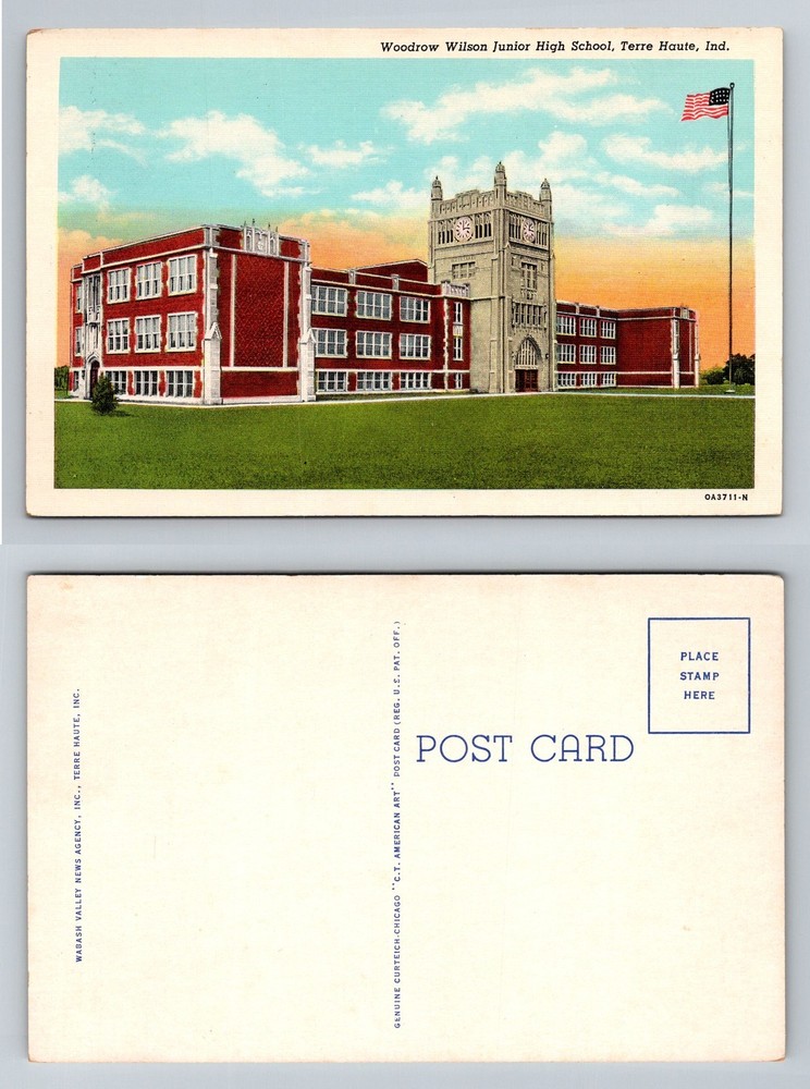 Terre Haute, IN-Indiana, Woodrow Wilson Junior High School Vintage Postcard