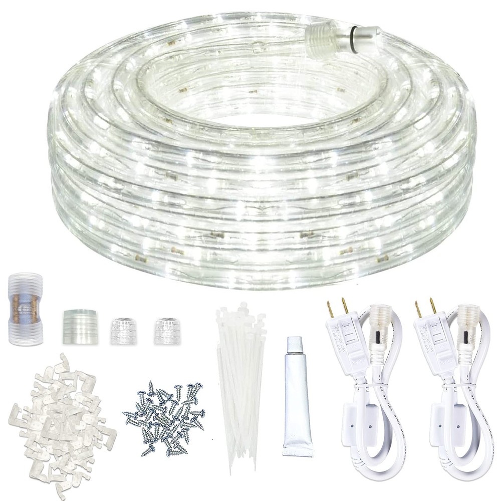 SURNIE 50FT Outdoor Waterproof LED Rope Lights Daylight White Cuttable for Outside Decor