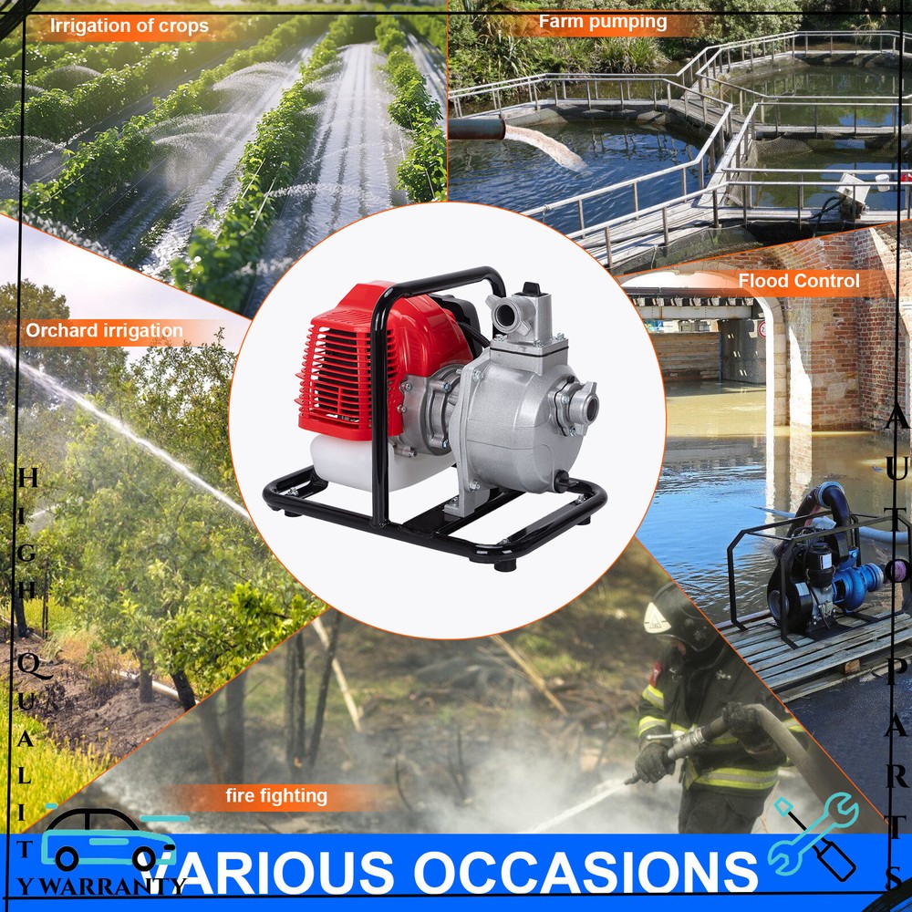 Gas Power 1'' 1.7HP Semi-Trash Water Pump High Pressure Irrigation Transfer Pump