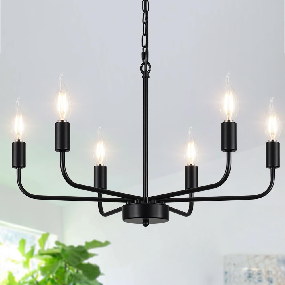Black Chandeliers for Dining Room, 6 Light Industrial Modern Farmhouse Chande...