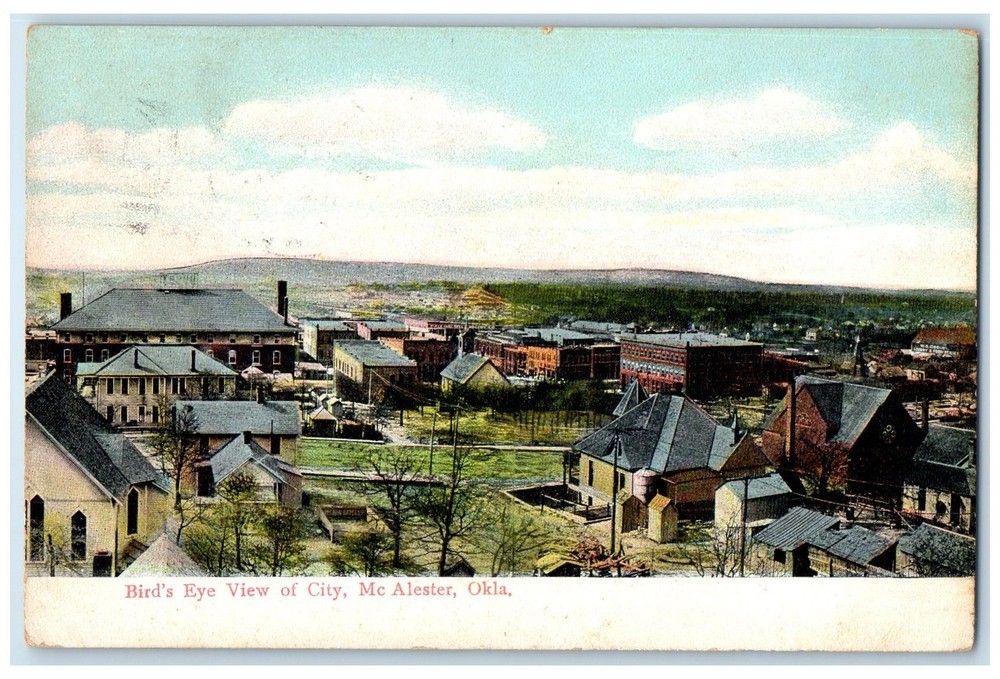 1908 Bird's Eye View Of City Mc Alester Oklahoma OK Posted Residence Postcard