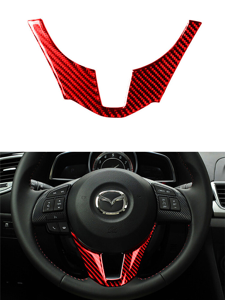 Steering Wheel Panel Trim Interior Carbon Fiber For MAZDA 3 Axela 2014-2016 Red