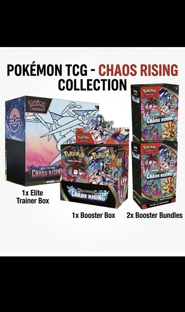 Pokemon Center Chaos Rising 1 (ETB) 1 Booster Box and 2 Booster Bundles PRESALE