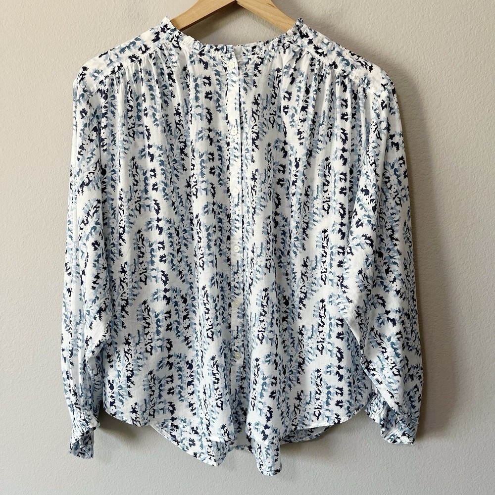 LOFT Blue White Floral Print Long Sleeve Button Front Blouse Size Small NEW