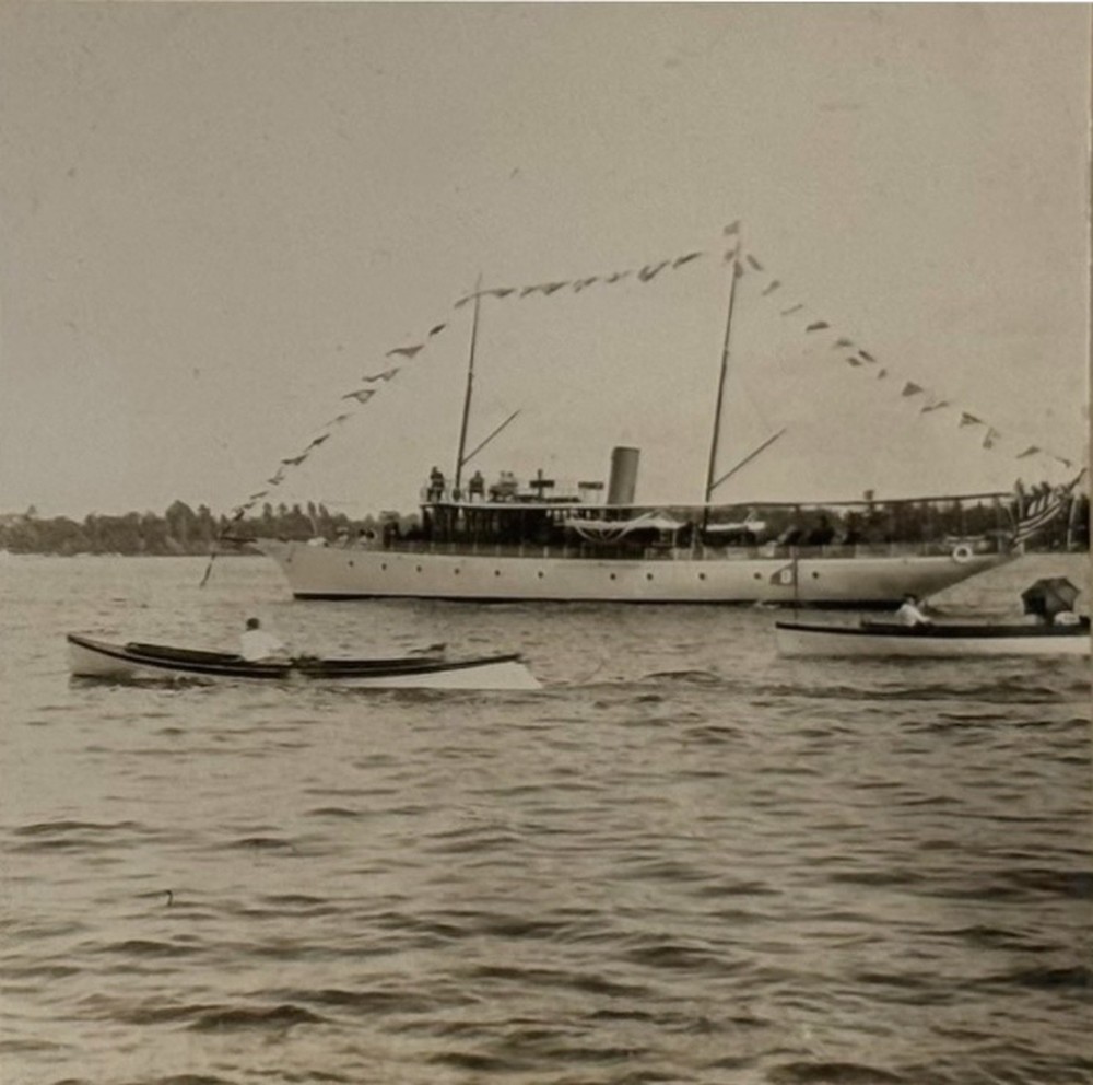 c1915 Yacht and Small Boats - One-of-a-Kind Family Travel Photo Stereoview