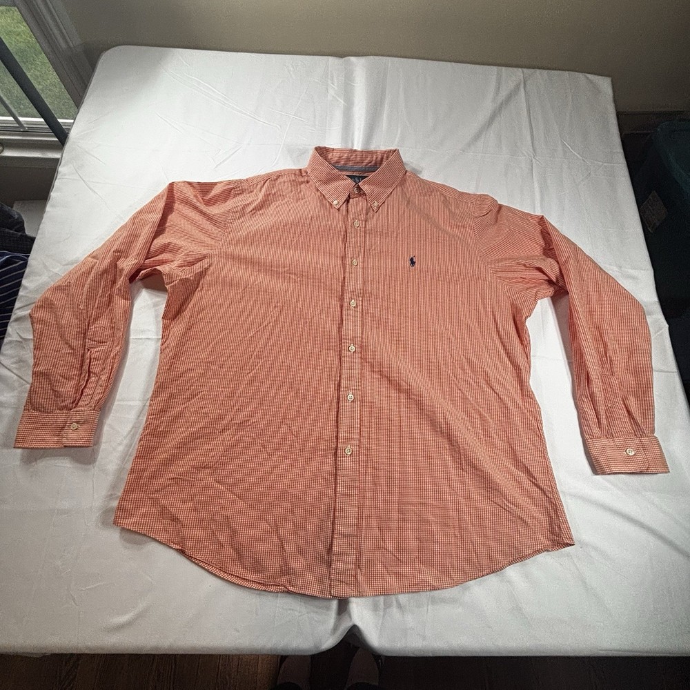 RALPH LAUREN Shirt Men 2XL Gingham Check Custom Fit Button Up Long Sleeve Cotton