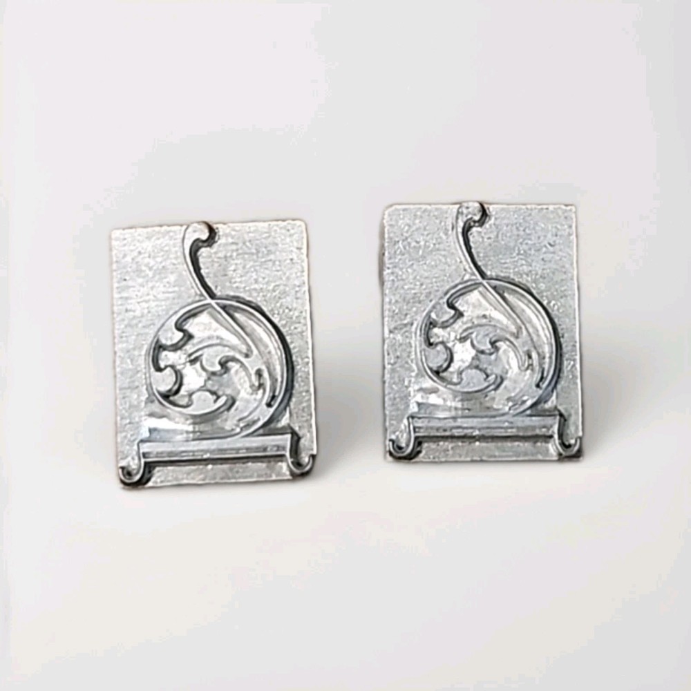 Pair Of Antique Metal Ornamental Letterpress Printing Block Stamps
