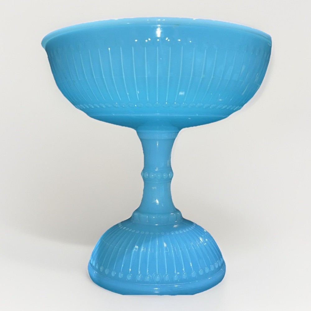 Antique French Opaline Glass Fluted Compote Bowl Sky Blue Excellent Condition