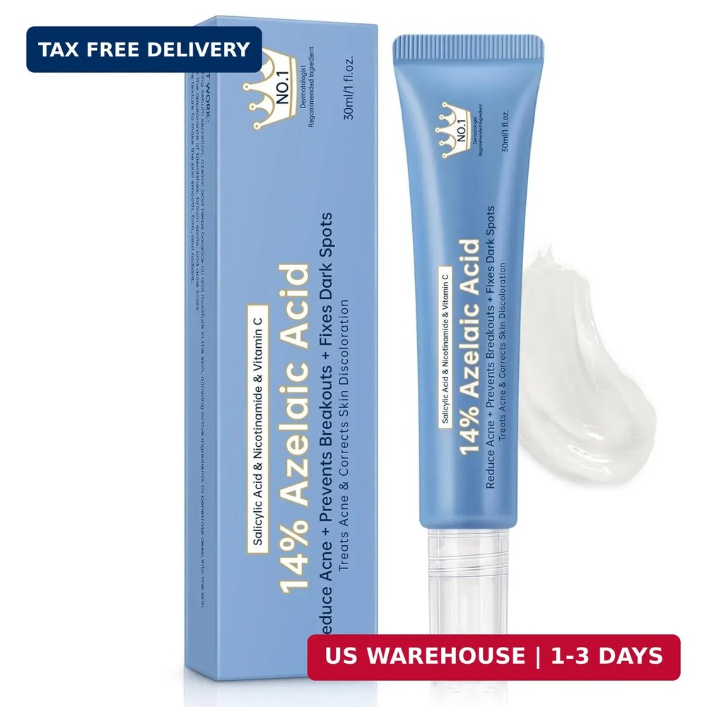 Azelaic Acid 14% Acne Cream for Redness Relief, Dark Spots, Facial Serum with Ni