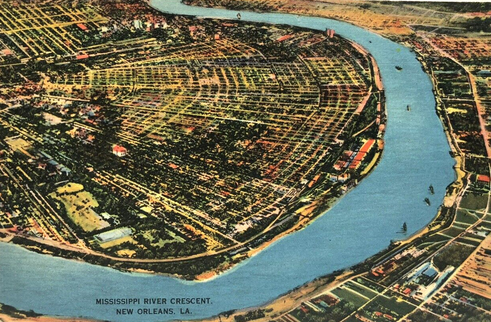 Mississippi River Crescent New Orleans, Louisiana LA - Vintage Chrome Postcard