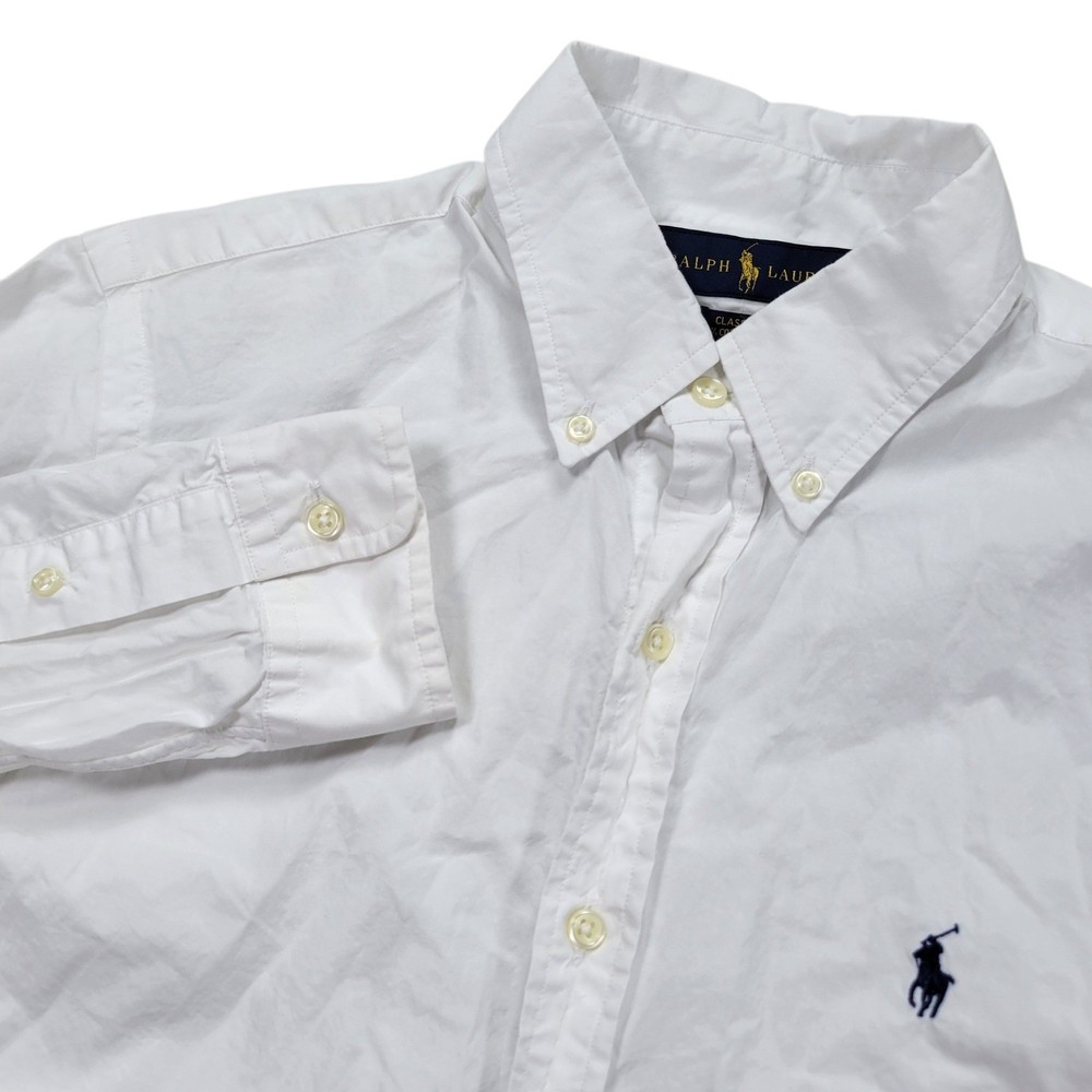 Ralph Lauren Button Down Shirt Mens S White Classic Fit Cotton Stretch Preppy