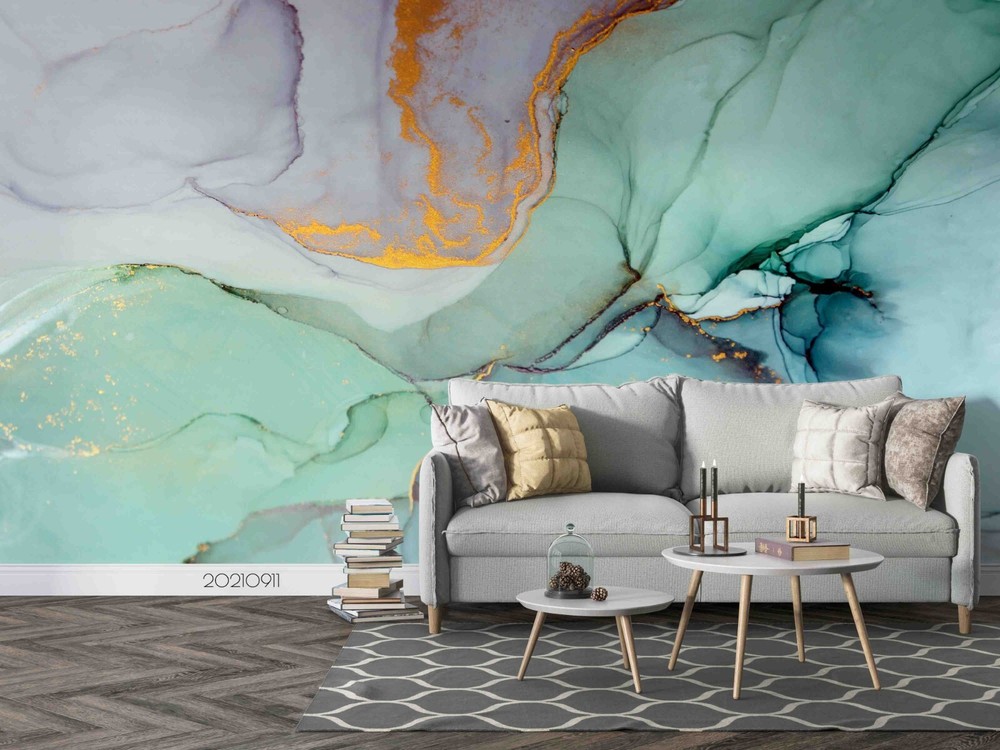 3D Watercolor Green Marble Wall Murals Wallpaper Murals Wall Sticker