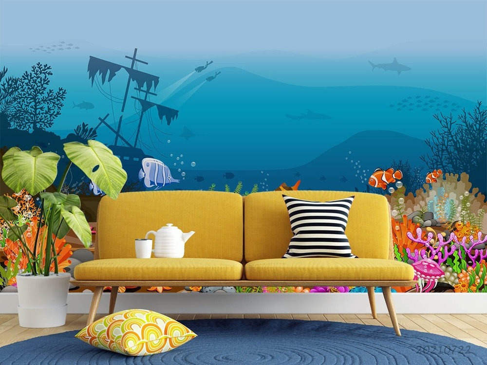 3D Cartoon Undersea World Wall Murals Wallpaper Murals Wall Sticker