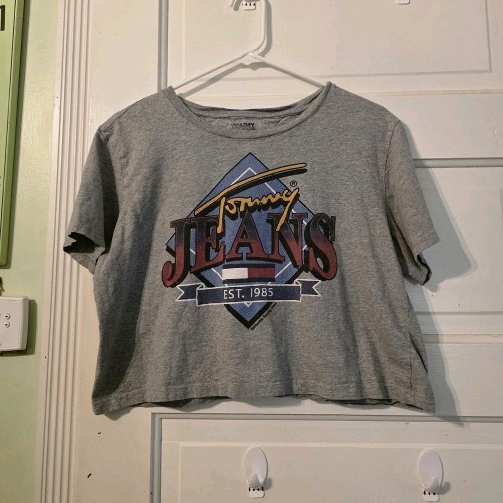 Tommy Jeans Gray Cotton Logo Graphic Men's T-Shirt Size M Crew Neck Short Sleeve