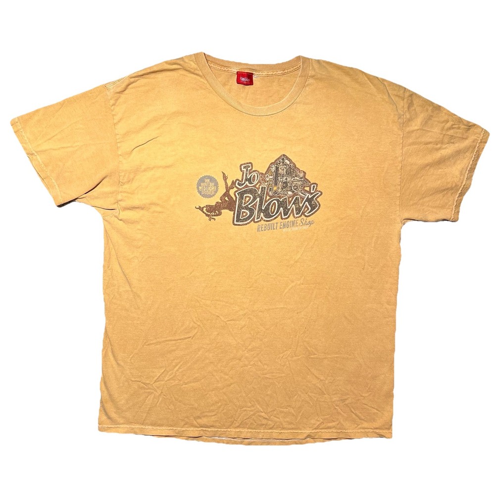Vintage Mossimo Jo Blows Engine Shop T Shirt Mens XL Yellow Y2K