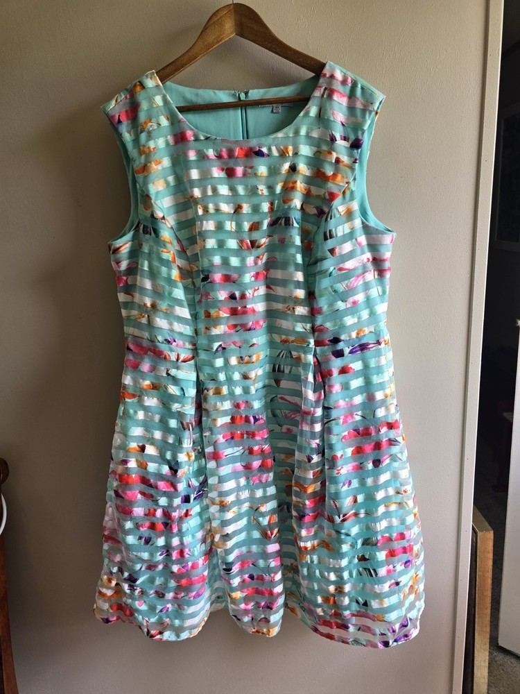 Women's Sandra Darren Multicolor Floral Sheer Lined Fit& Flare Midi Dress Sz 18W