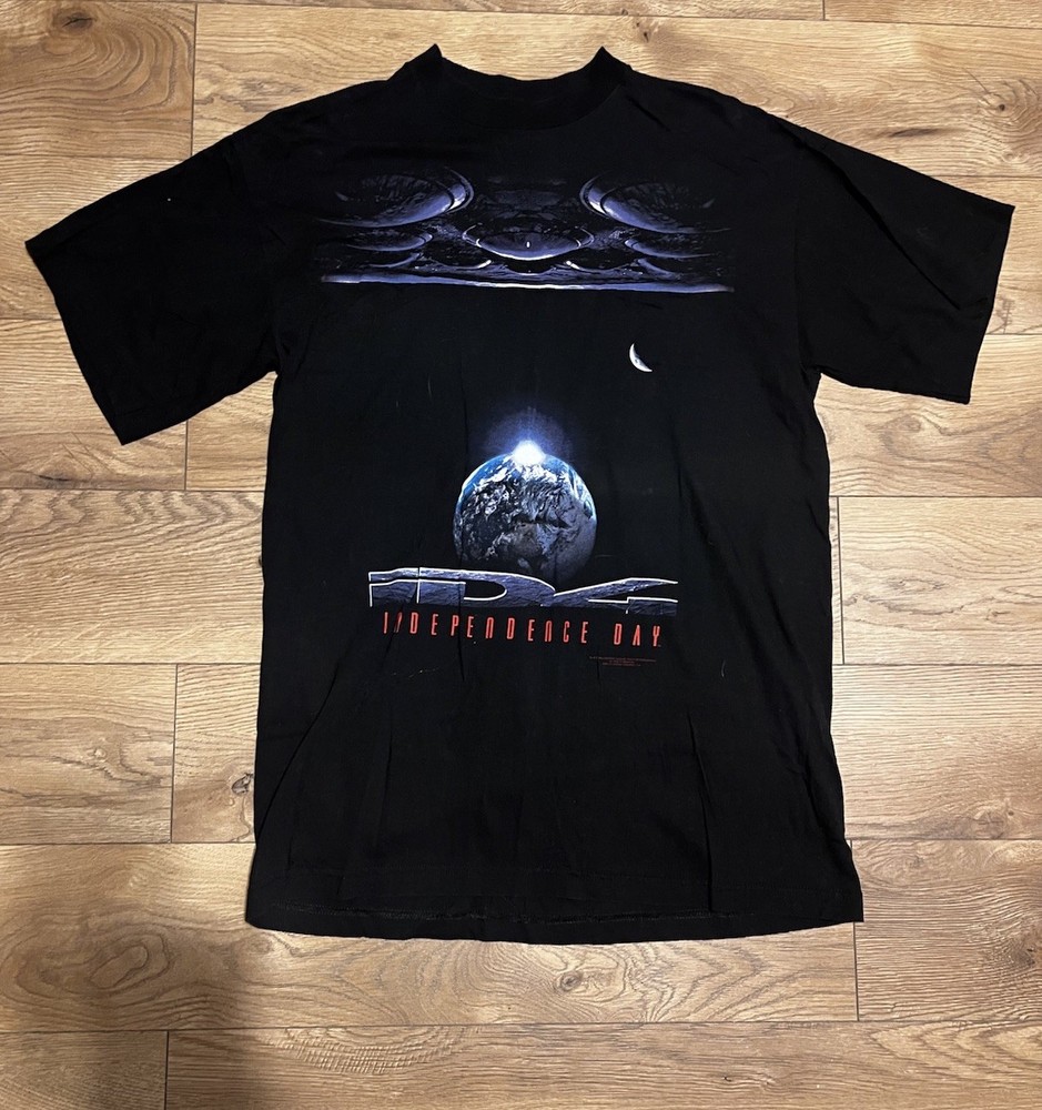 VTG 90s Stanley Desantis 1996 Independence Day Movie Promo Graphic T Shirt L