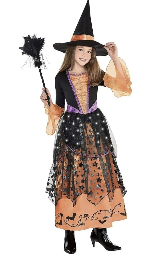 Magical Witch Costume Halloween Fancy Dress Up Lights Girl’s Size M 8-10 Years