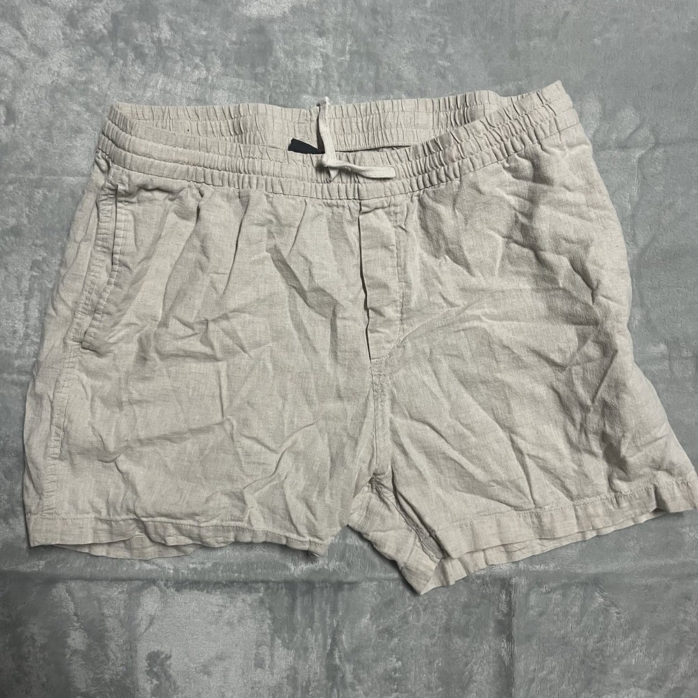 H&M Shorts Mens Linen Blend XL Large Relaxed Beige Ivory Drawstring Beach