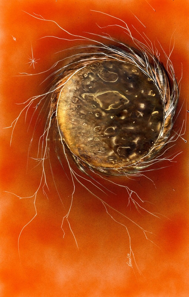 Gold Globe Painting with Orange color in small size signed by Jason Girard.