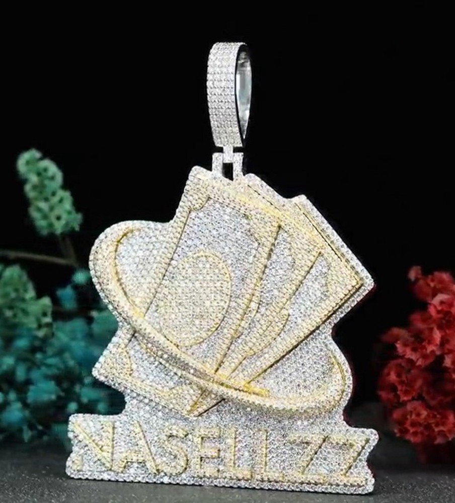 1.5-3.5 Inch Customizable Two-Tone Moissanite Hip Hop Name Pendant