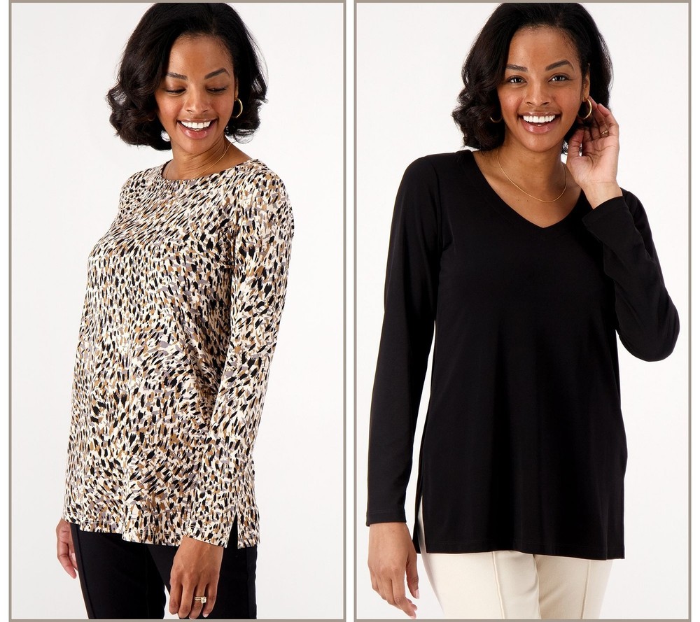 Susan Graver Women's Top Sz L Essentials Liquid Knit Tunic Set Black A544666