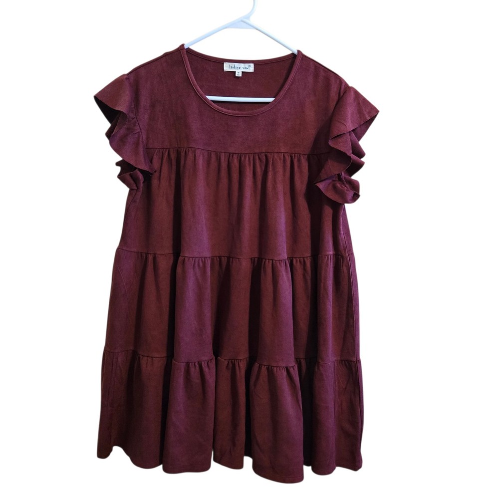 Indigo Soul Women's Baby Doll Dress Size M Cranberry Red Cottage Core Boho