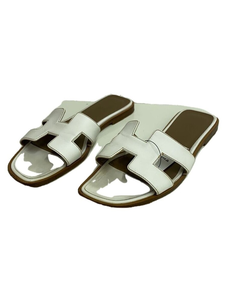 Authentic HERMES Oran Sandal in White Leather with H Cut-Out Size EU 36.5 Pre-Owned
