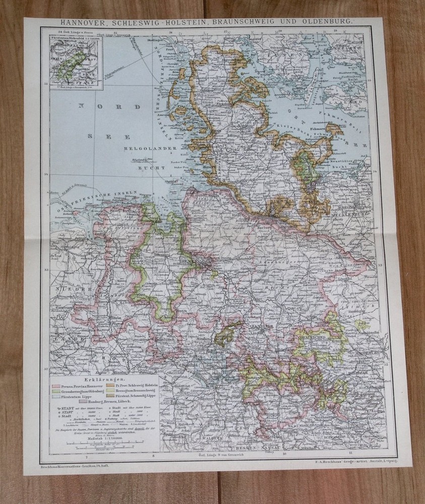 1900 Original Antique Map Of Hamburg Schleswig-Holstein Lower Saxony Germany