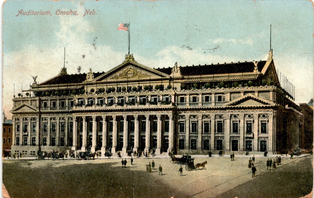 Auditorium, Omaha, Neb., Genchoten Freünger, Nebraska City, Germany, Postcard