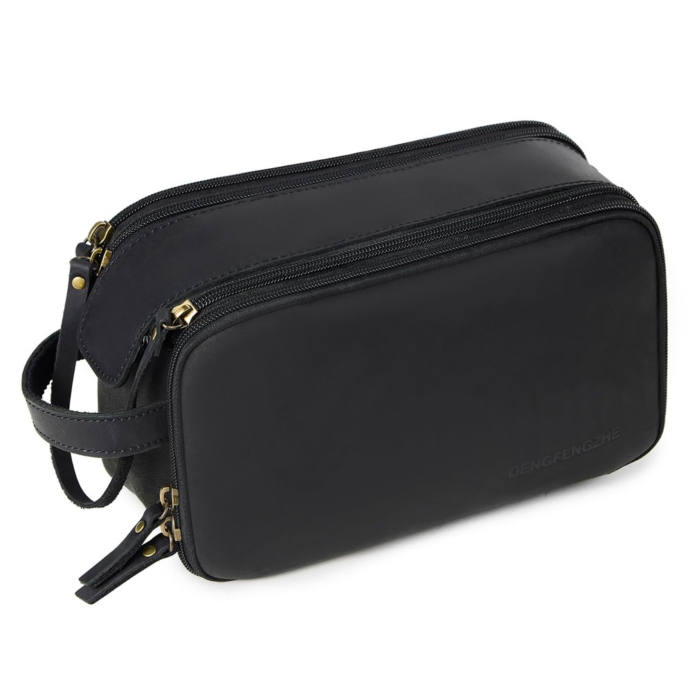 Toiletry Bag For Men Full Grain Leather Travel Pouch Shaving Dopp Kit Bathroom T