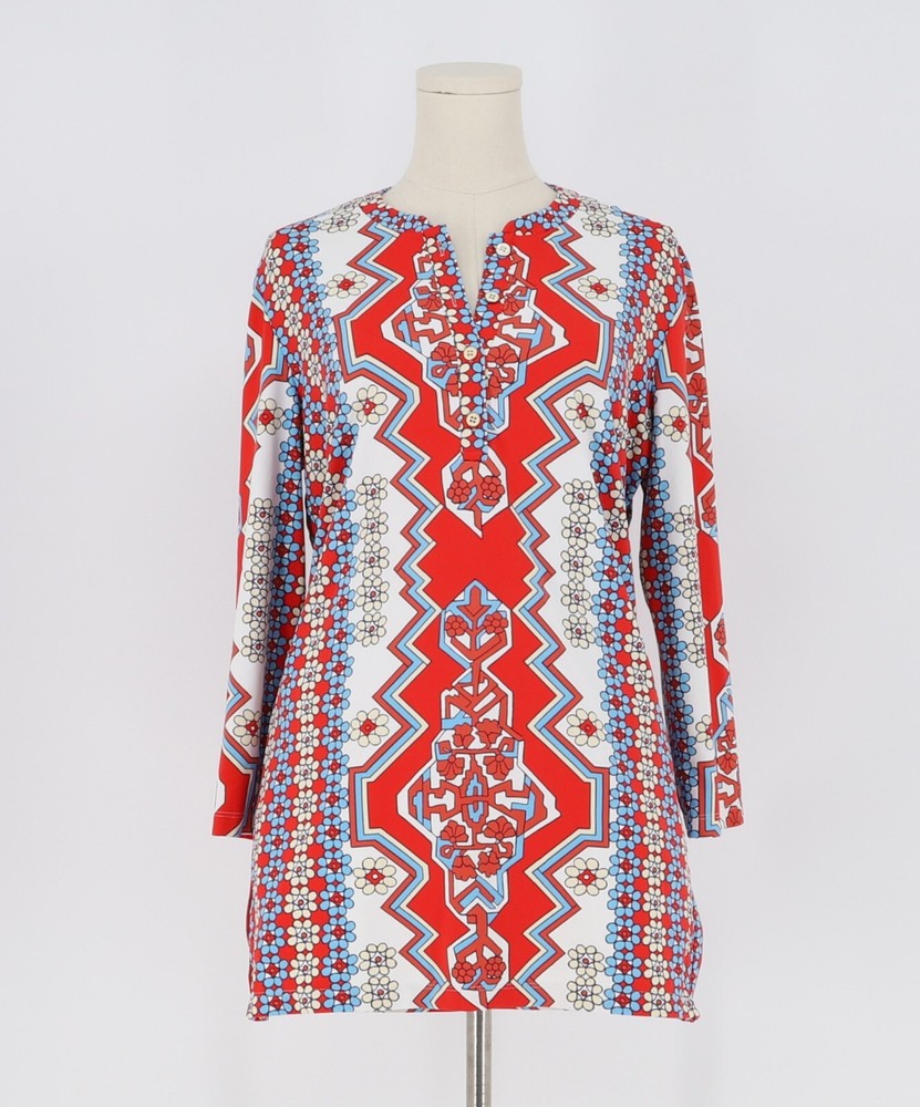 J. MCLAUGHLIN for Dillards Catalina Cloth Biscayne Banded Neck Tunic Top Size M