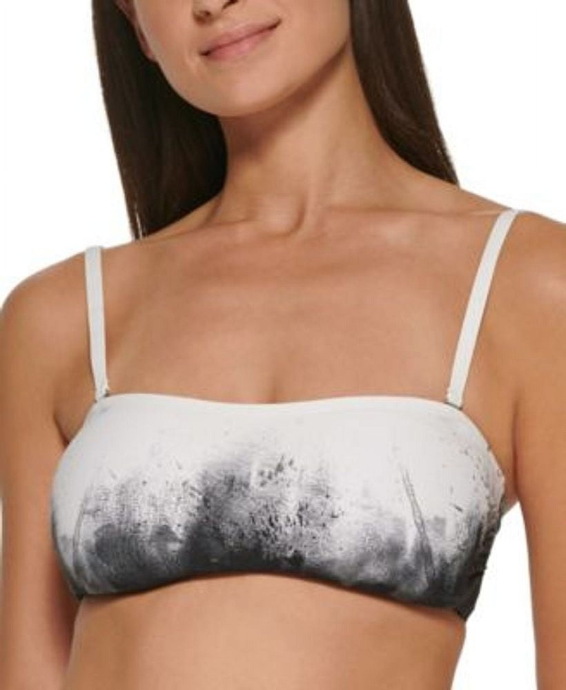 Calvin Klein NWT BLACK/WHITE MULTI Printed Bandeau Bikini Swimwear Top Size S
