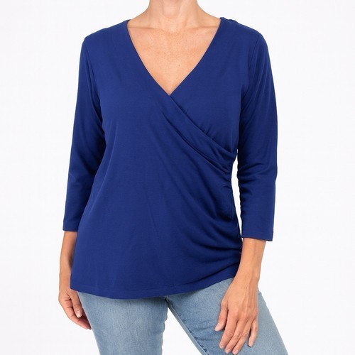 Soft Surroundings Navy Blue Surplice Wrap Top 3/4 Sleeve Size Small Pima Cotton