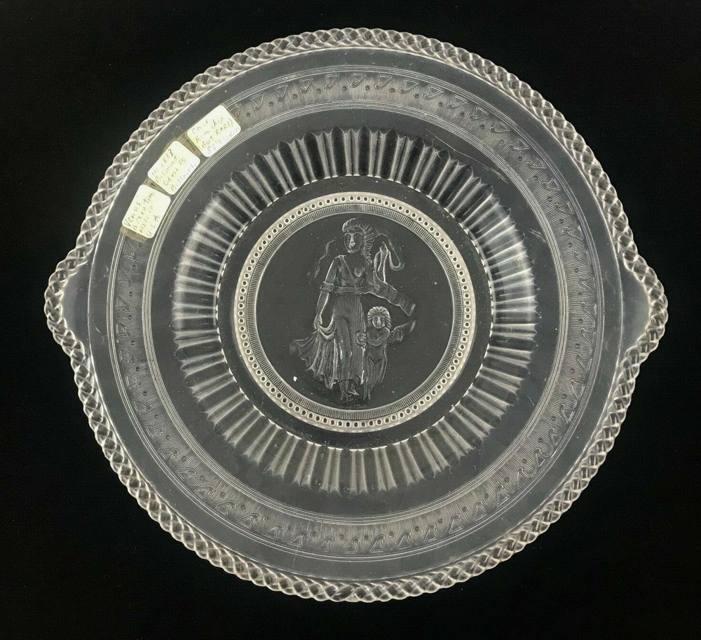 Antique 1880s EAPG Pattern Glass Cupid & Venus Bread Plate Richards Hartley AsIs
