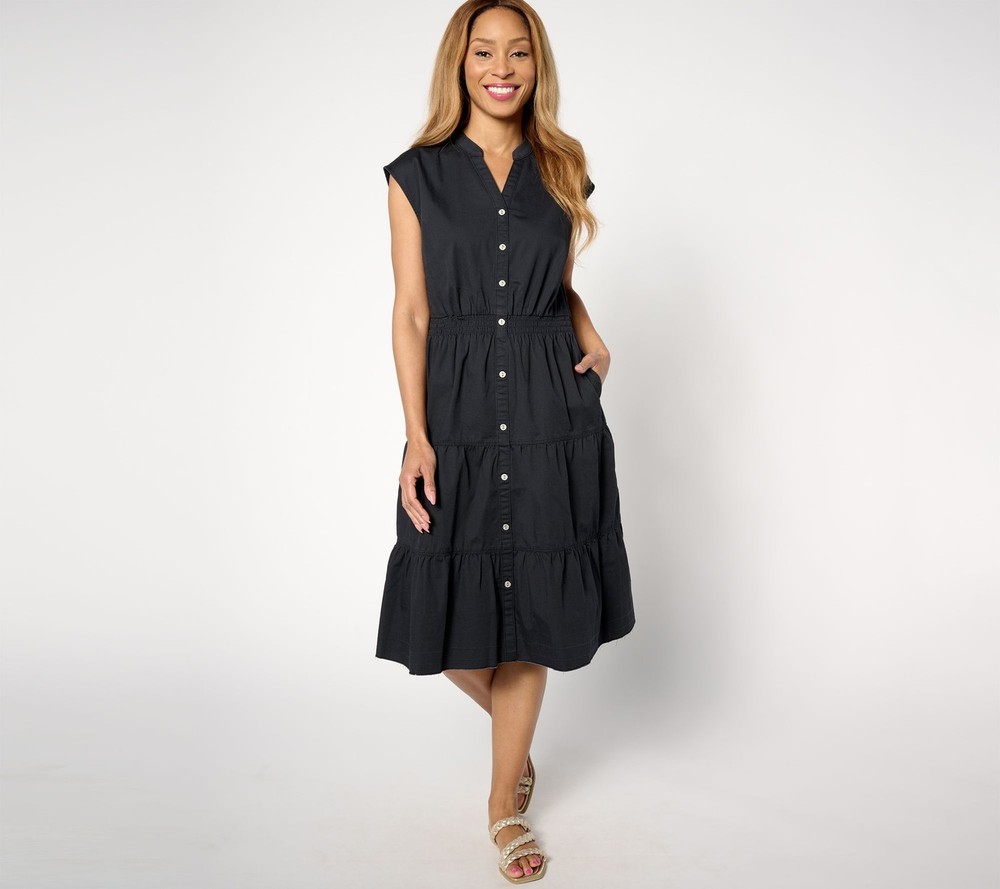 Denim & Co. Women's Dress Sz S Canyon Retreat Smocked Waist Black A642446
