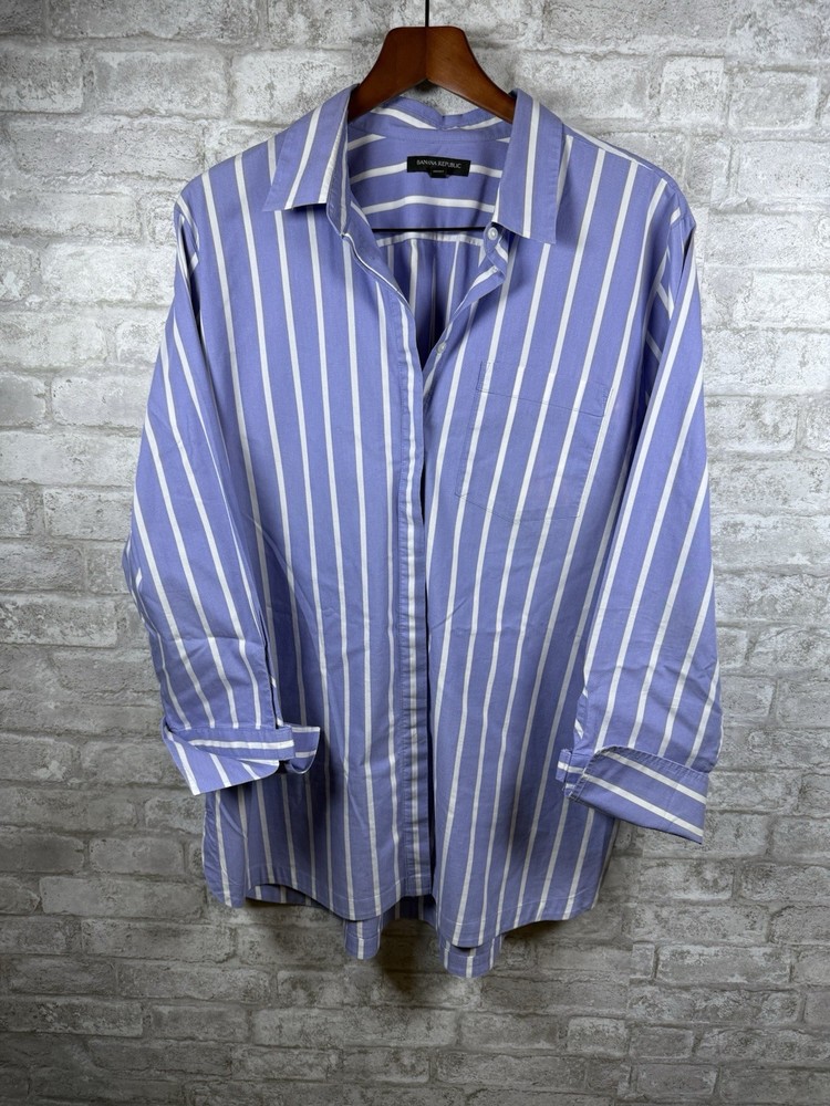 Banana Republic Parker Shirt Womens XL Blue Stripe Button Up Tunic Top Coastal