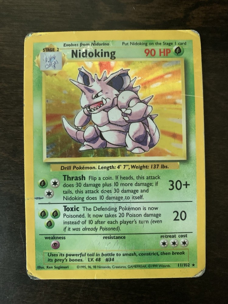 Nidoking 11/102 Holo Rare Base Set Unlimited Pokemon Damaged