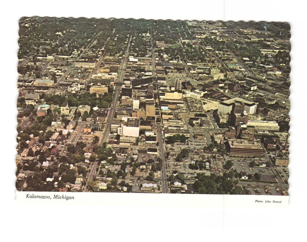 Kalamazoo MI aerial view of this lovely city vintage postcard unposted