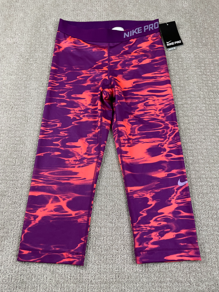 NWT Nike Tights Womens M Pro Tights Purple Pink Fluid Print Capri 618858-519
