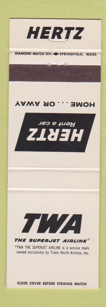 Matchbook Cover - Hertz Car Rentals TWA Airlines
