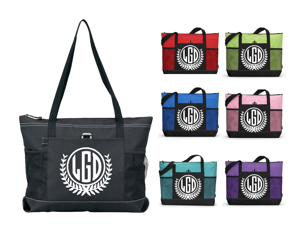 Laurel Wreath Monogram Initial Tote Gym Bag for Travel Sports Diapers