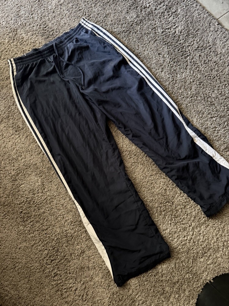 adidas Men's Navy Track Pants L Mesh Polyester Side Stripe Elastic Waist
