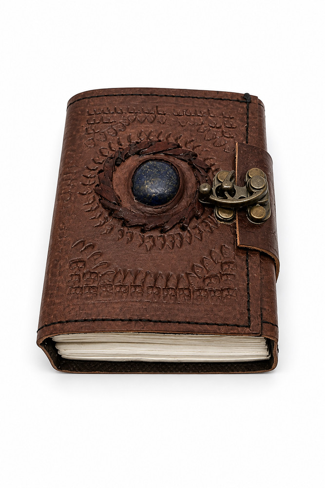 Handmade Leather Pocket Journal 5x3.5 Stone Clasp Vintage Mini Travel Notebook