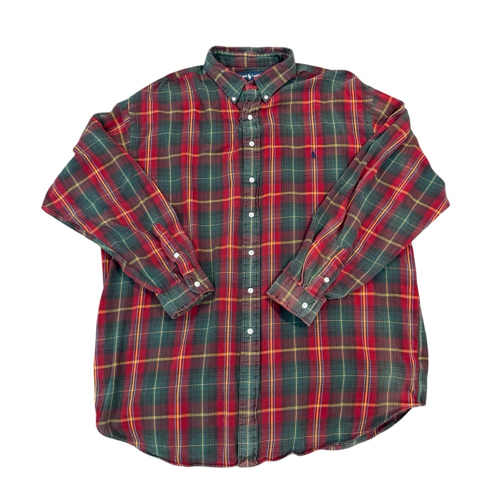 Polo Ralph Lauren Flannel Shirt 2XLT Big Tall Red Green Plaid Button Down Cotton