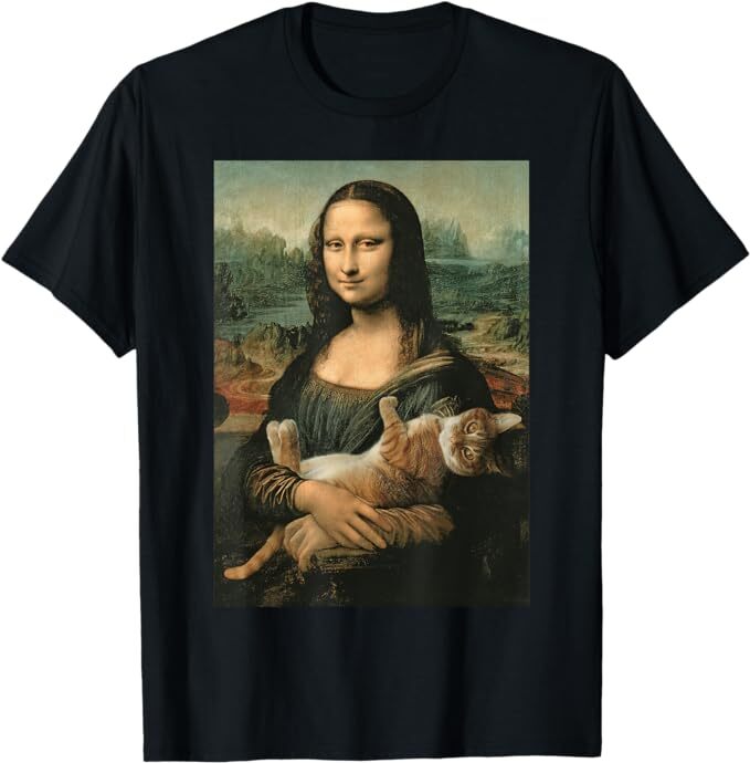 Mona Lisa With Orange Cat Funny Art Painting T-Shirt