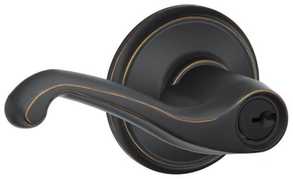 Schlage F51-FLA Flair Keyed Entry Door Lever Set in Satin Nickel  