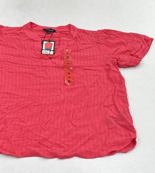 Well Worn Women's Short Sleeve V-Neck Blouse, Pink, Size M