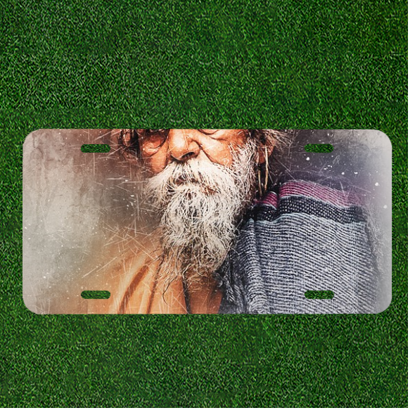 Custom Personalized Auto Tag With White Bearded Man Design Art