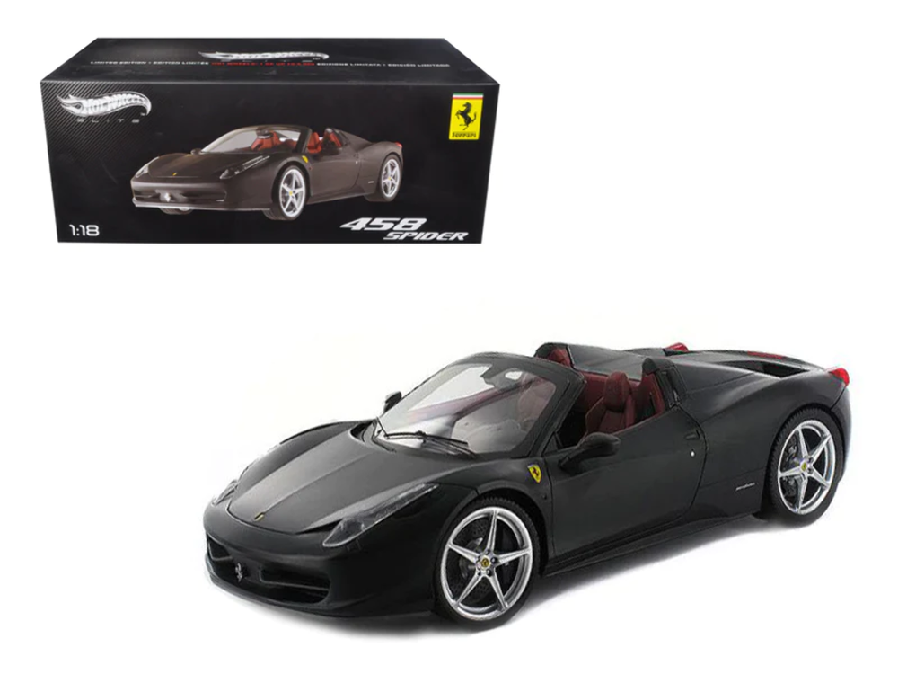 Ferrari 458 Italia Spider Matt Black Elite Edition 1/18 Diecast Car Model